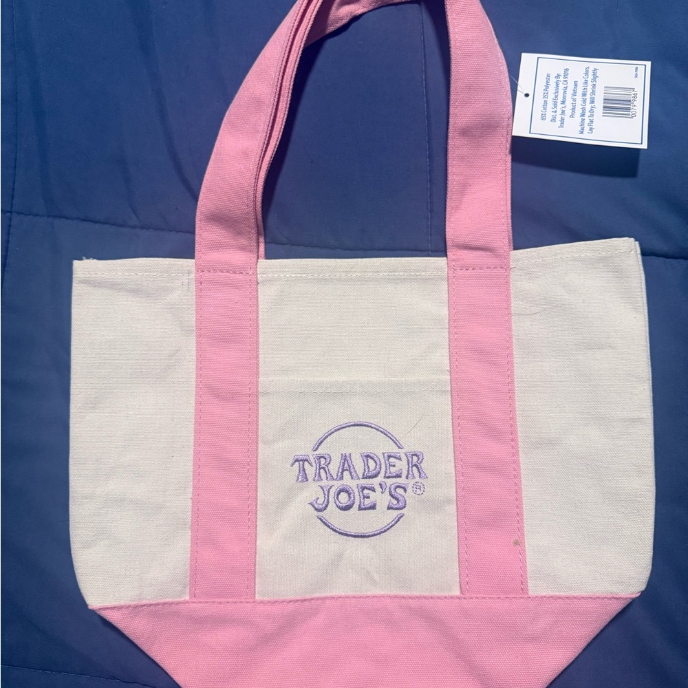 Trader Joe's Pink and White Canvas Tote Bag
